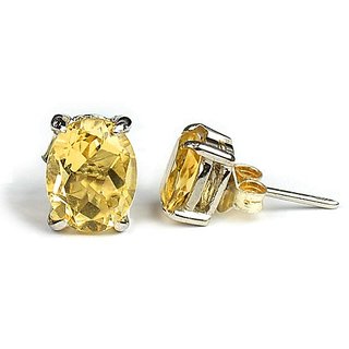 CEYLONMINE- Natural Yellow Sapphire/Pushpraj Stone Earring For Astrological Purpose