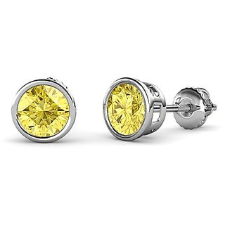 Precious & Natural  Stone Yellow Sapphire/Pukharj  Silver Plated Earring For Women & Girls By CEYLONMINE