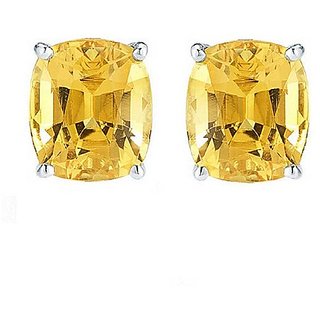Certified Yellow Sapphire/Pukhraj Silver Plated Stud Earring For Women & Girls By CEYLONMINE
