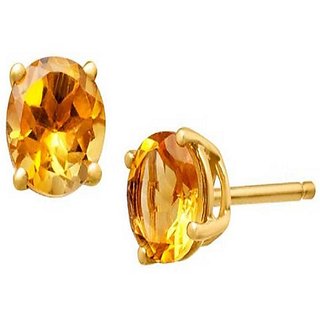 CEYLONMINE- Natural Yellow Sapphire/Pushpraj Stone Earring (Pukhraj Earring)For Astrological Purpose