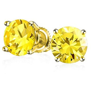 Certified Yellow Sapphire Silver Plated Stud Earring For Women & Girls By CEYLONMINE