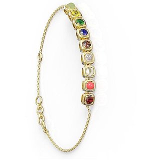 Natural Navaratna Stone Bracelet (Rakhi) Lab Certified Stone Navgrah Gold Plated Bracelet By CEYLONMINE
