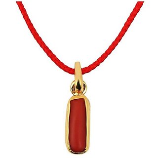 Red Coral Gemstone Pendant  6.25 Ratti Natural Italian Moonga Pendant in Panchdhatu  By CEYLONMINE