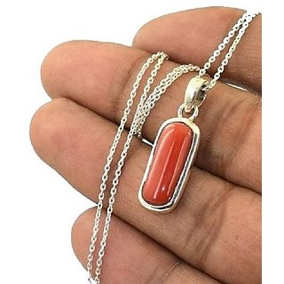Moonga / Coral Gemstone Pendant  9.25 Ratti Natural Italian Moonga Pendant in Silver Plated By CEYLONMINE