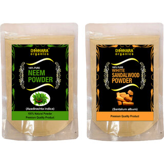Donnara Organics 100% Natural Neem Powder and Sandalwood powder Combo pack of 2 of 150 gms(300 gms)