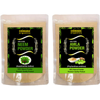 Donnara Organics 100% Natural Neem Powder and Amla powder Combo pack of 2 of 150 gms(300 gms)