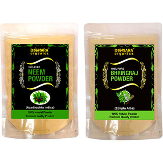 Donnara Organics 100% Natural Neem Powder and Bhringraj powder Combo pack of 2 of 150 gms(300 gms)
