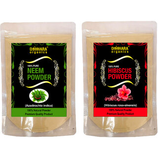 Donnara Organics 100% Natural Neem Powder and Hibiscus powder Combo pack of 2 of 150 gms(300 gms)