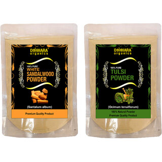 Donnara Organics 100% Natural Sandalwood Powder and Tulsi powder Combo pack of 2 of 150 gms(300 gms)