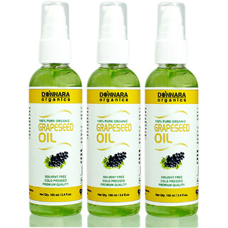 Donnara Organics Premium Grapeseed oil- 100% Pure & Natural Combo pack of 3 bottles of 100 ml(300 ml)