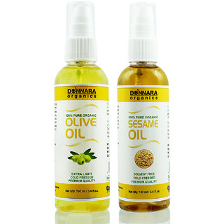 Donnara Organics 100% Pure Olive oil and Sesame oil Combo of 2 Bottles of 100 ml(200 ml)