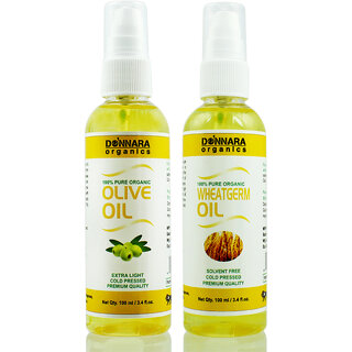Donnara Organics 100% Pure Olive oil and Wheatgerm oil Combo of 2 Bottles of 100 ml(200 ml)
