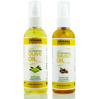 Donnara Organics 100% Pure Olive oil and Walnut oil Combo of 2 Bottles of 100 ml(200 ml)