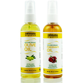 Donnara Organics 100% Pure Olive oil and Pomegranate oil Combo of 2 Bottles of 100 ml(200 ml)