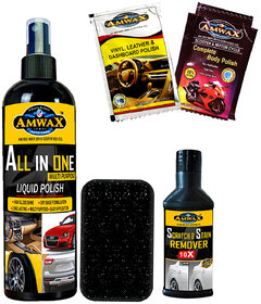 Amwax Car Care Combo Pack - Body Polish 200ml + Scratch Remover 50ml + Dashboard  Body Polish 10ml
