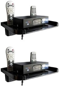 Pack of 2 HFK Black Set Top Box stand With 2 Remote Holder And Screw free