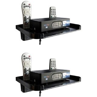 Pack of 2 HFK Black Set Top Box stand With 2 Remote Holder And Screw free