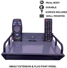 HFK Black Mattle Set Top Box stand With 2 Remote Holder And Inbuilt Extension with 2 screw free,
