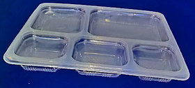 Plastic disposable meal tray of five compartments with lid (50 pcs)