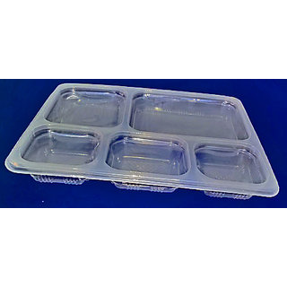 Plastic disposable meal tray of five compartments with lid (50 pcs)