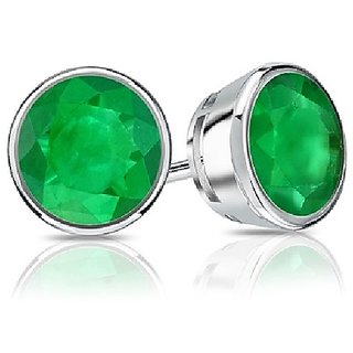 CEYLONMINE- Natural Green Emerald  Sutd Earring Precious Stone Panna Silver Plated Earring for Girls