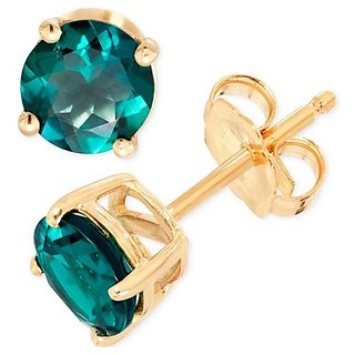 CEYLONMINE - Natural Green Emerald Stone Stud Earring Gold plated earring for girls