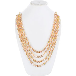 Lucky Jewellery Designer Wedding Multi Strand Peach Color Dulha Har Layered Pearl Maharaja Haar Groom Necklace Set for Men (515-M6DM-1013-PH)