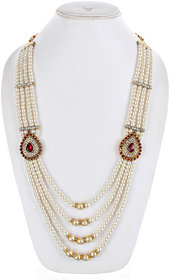 Lucky Jewellery Designer Wedding Multi Strand Maroon and White Color Dulha Har Layered Pearl Maharaja Haar Groom Necklace Set for Men (647-M6DM-1010-MW)