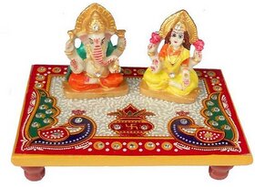 RAJASTHANI MARBLE MEENAKARI DIWALI FESTIVAL LAXMI GANESHA CHOKI SIZE 6 INCH CHOKI AND 2 INCH LAXMI GANESH.