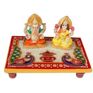 RAJASTHANI MARBLE MEENAKARI DIWALI FESTIVAL LAXMI GANESHA CHOKI SIZE 6 INCH CHOKI AND 2 INCH LAXMI GANESH.