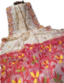 Soft dhakai jamdani saree of bengal all over work.