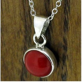 Ceylonmine - red coral /Moonga/ munga silver Pendant  7.25 Ratti Natural Stone Pendant For Astrological Purpose