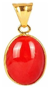 Ceylonmine - red coral /Moonga/ munga gold plated Pendant  7.25 Ratti Natural Stone Pendant For Astrological Purpose