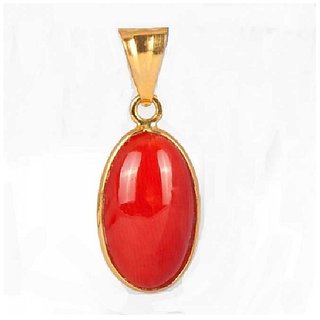 Ceylonmine - Moonga/ munga pendant natural Coralstone pendant gold plated Pendant For Astrological Purpose 7.25 ratti