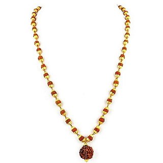 5 mukhi rudraksha gold plated caps mala for men  women original rudraksha mala for pooja (astrology) By CEYLONMINE