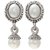 MissMister Silver plated oxidised Finish Brass Oval and Round Faux Pearls drop Earring for Women and Girls