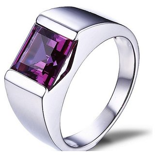 CEYLONMINE- Natural Amethyst/Jamuniya Silver Plated Ring 7.50 carat Original  Effective Stone Finger Ring For Astrological Purpose
