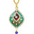 MissMister Gold Plated CZ Studded, Green and Red Meenakari, Kundan, Pear Shape, Chain Pendant Ethnic Jewellery Necklace for Women