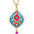 MissMister Gold Plated CZ Studded, Red and Turquoise Firoza Meenakari, Kundan Pear Shape, Chain Pendant Ethnic Necklace Jewellery for Women