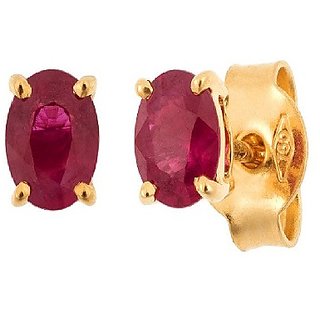 Lab Certified Ruby(Manik) Stone Stud Gold Plated Earrings For Women & Girls BY CEYLONMINE