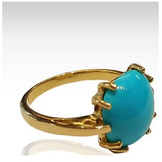 Ceylonmine 7.25 Ratti Firoza Gemstone Stone Ring Original & Lab Certified Turquoise Gold Plated Ring For Unisex