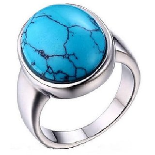 Ceylonmine- Turquoise/Firoza 7.5 Ratti Stone Pure Silver Ring(Firoza Anguthi) Igi Turquoise Good Quality Stone Ring For Men & Women