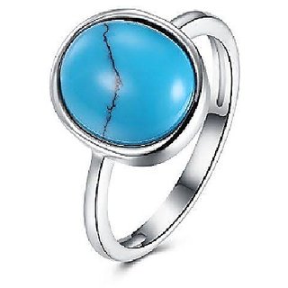 Ceylonmine- Natural Certified Turquoise(Firoza) Pure Silver 9.Ratti Gemstone Ring For Unisex