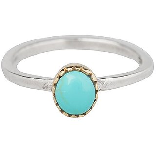 Ceylonmine- 9.25 Carat(8 Ratti) Lab Certified Cultured Turquoise Silver Adjustable Ring Firoza Gemstone Ring For Women & Men