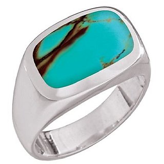 Ceylonmine-Firoza 7.5 Carat Natural Stone Ring In Silver Original & Effective Igi Turquoise(Firoza) Adjustable Ring For Men& Women
