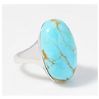 Ceylonmine- Original Stone Firoza (Turquoise) Stone 7.5 Carat Gemstone Ring In White Gold Plated (Silver) Semi- Precious Firoza Gemstone Ring For Astrological Purpose Turquoise Men  Women Ring