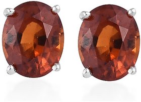 Natural & Original Hessonite/Gomed Stud Silver Designer Earrings For Women & Girls By Ceylonmine