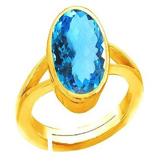 Ceylonmine- Astrological  Semi-Precious Stoneblue Topaz 7.25 Ratti Stone Ring Original Stone Gold Plated Ruby Ring For Unisex