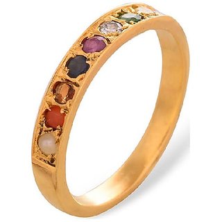 Original Natural Navratna Stone Finger Gold Plated Ring For Unisex Unheated Untreated Precious Gemstone Ring By Ceylonmine