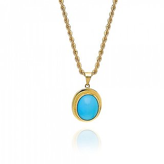 Ceylonmine -Certified Single Turquoise Stone Panchdhatu(Gold Plated) Metal Pendant 7.25 Ratti Firoza Turquoise Stone Locket/Pendant For Women & Girls